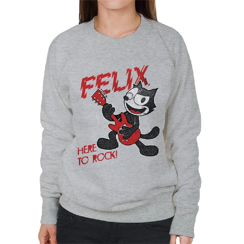 Felix The Cat Here To Rock Women's Sweatshirt Hoodie with Snap Buttons Easy Quick