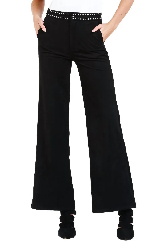Fiona Lee Wide Leg Jeans In Black Suede Casual Loose Fit Jeans