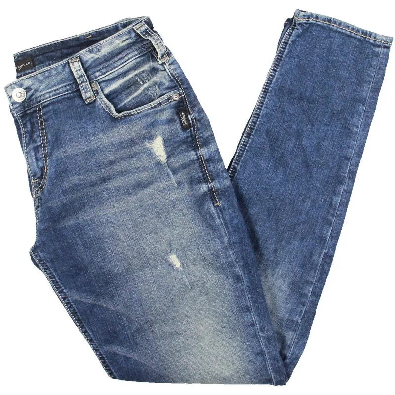 Womens Mid Rise Medium Wash Skinny Jeans Elegant Wide-Leg Jeans