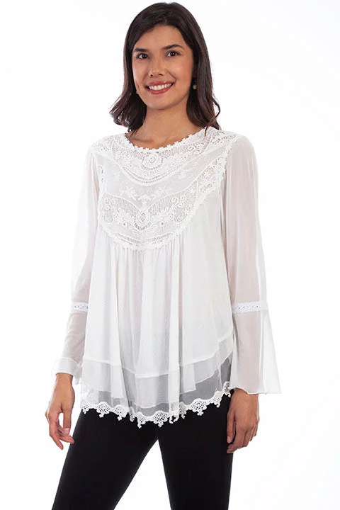 Women's Honey Creek Collection Blouse: Embroidered Tunic with Lace Lightweight Tunic Blouse Women's Honey Creek Collection Blouse: Embroidered Tunic with Lace Lightweight Tunic Blouse