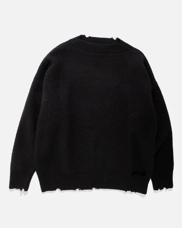 5G Damaged Boatneck Sweater - Black Fleece Sweater Nylon Polyester