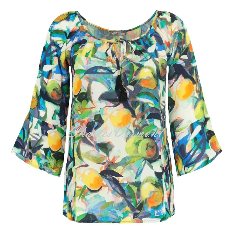 Dolcezza 'Orangerie' Ruffle Sleeve Blouse Top - Style 24648 Floral Print Blouse