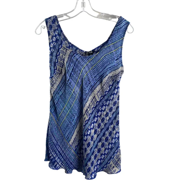 NIC & ZOE Size SMALL Blue/White Print Sleeveless BLOUSE Embellished Collar Blouse