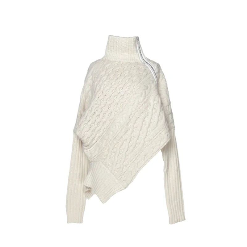 Women Sweater Asymmetry Plus Size Black White Pullover Sweaters Irregular Casual Vintage Knitting Pullover Top 2022 Notch Collar Peter Pan Collar Cowl Neck