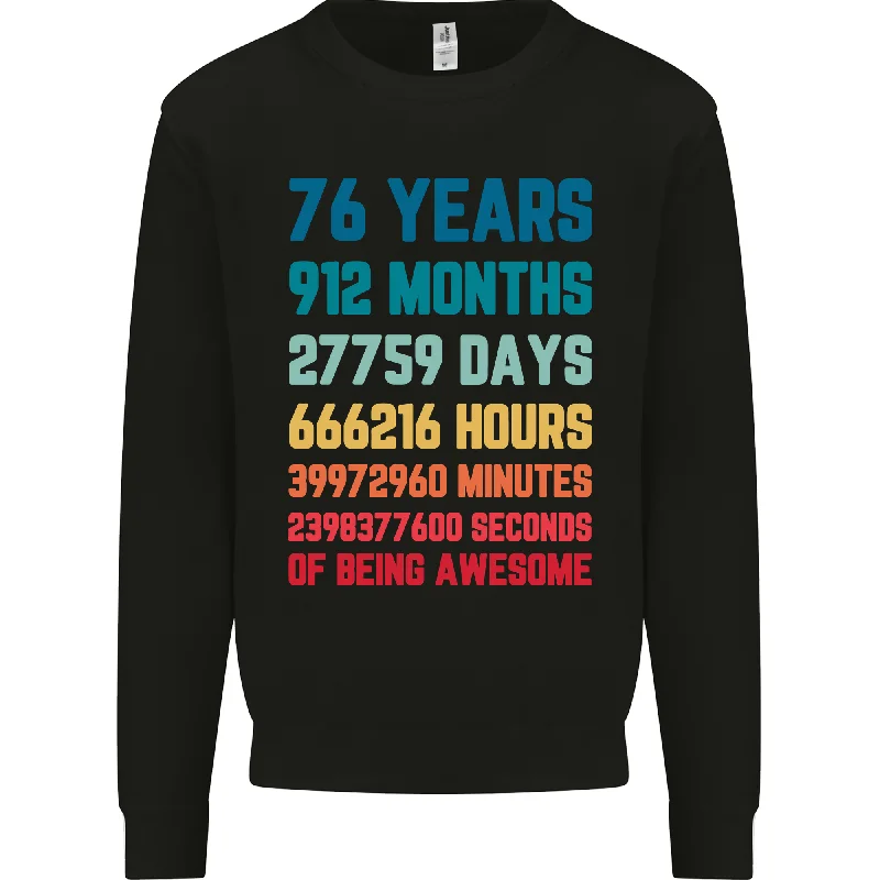 76th Birthday 76 Year Old Mens Sweatshirt Jumper Hoodie with Front Slit Layering Stylish 76th Birthday 76 Year Old Mens Sweatshirt Jumper Hoodie with Front Slit Layering Stylish