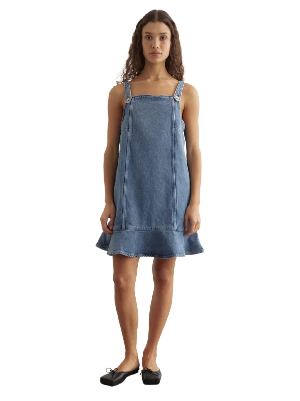 Heavy Denim Mini Dress / Tint Wash Trendy Mesh Mini Dress