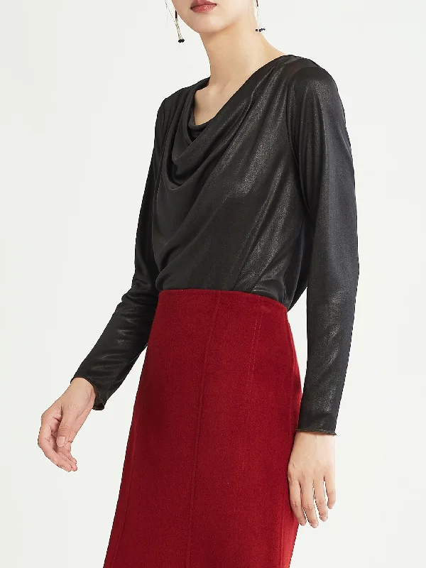 Gambiered Guangdong Silk Blouse Bell Sleeve Blouse
