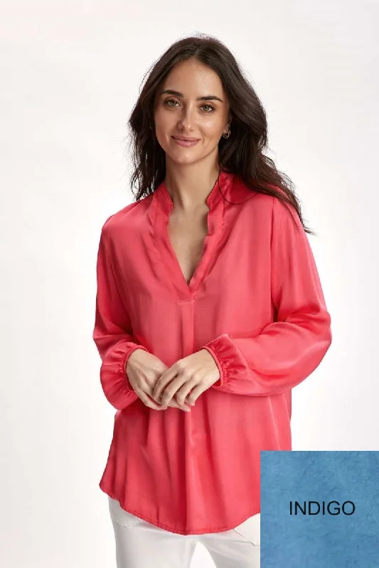 Woven Blouse in Indigo MADYLW by Lauren Vidal Satin Drape Blouse