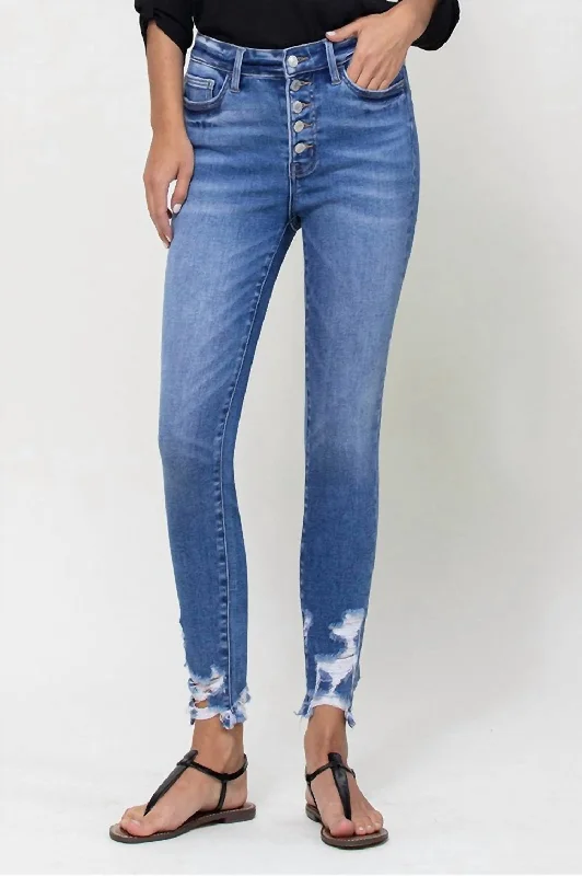 Holly Exposed Button Skinny Jean In Medium Wash Elegant Wide-Leg Jeans