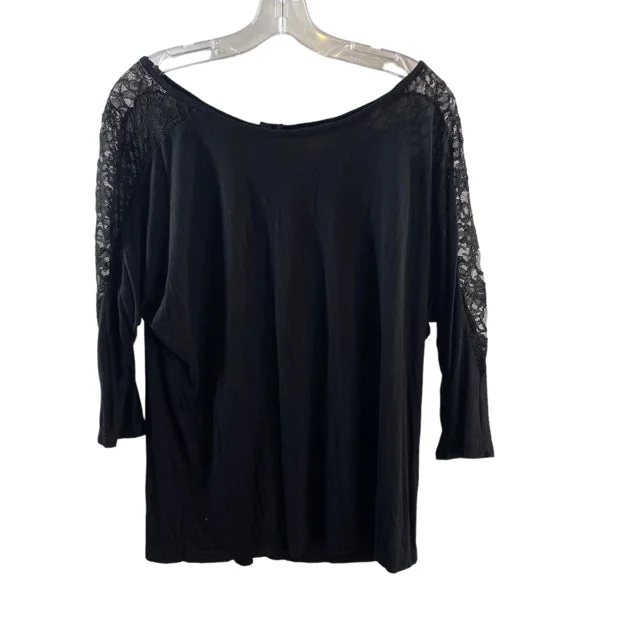AQUA Size SMALL Black Lace details Long Sleeve NWT BLOUSE Balloon Sleeve Blouse