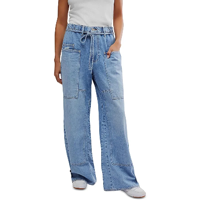 Womens Pockets Denim Wide Leg Jeans Chic Vintage-Inspired Denim Jeans