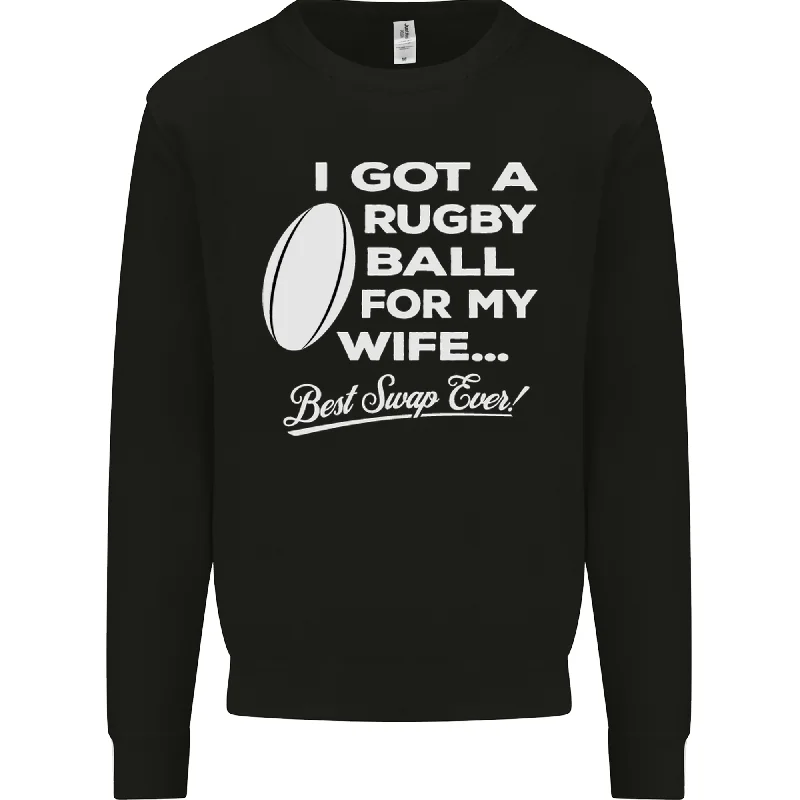 A Rugby Ball for My Wife Player Union Funny Mens Sweatshirt Jumper Hoodie with Front Slit Layering Stylish