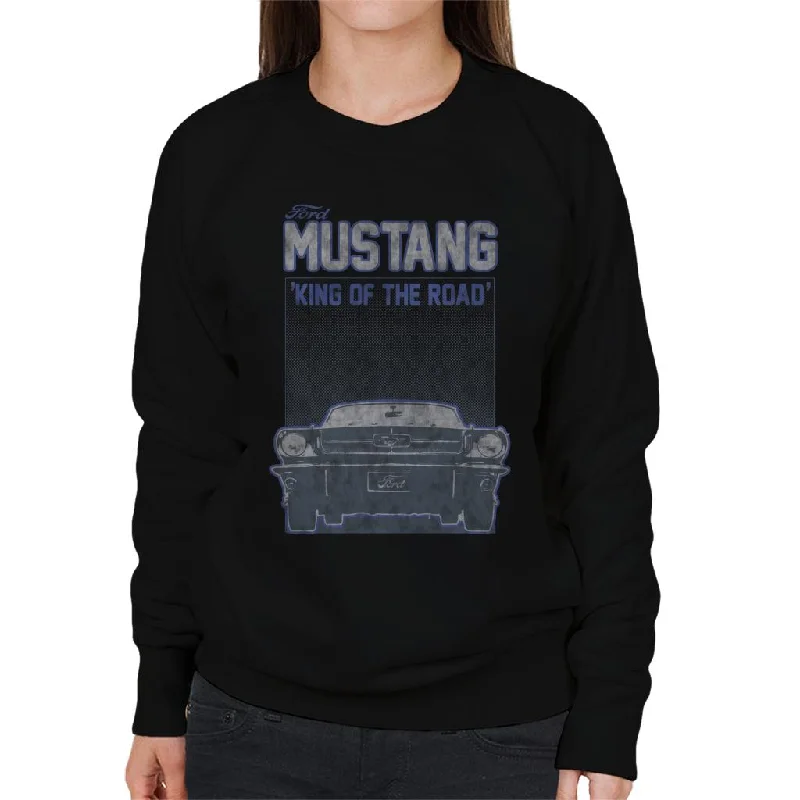Ford Mustang King Of The Road Front View Women's Sweatshirt Hoodie with Hem Fringe Bohemian Relaxed Ford Mustang King Of The Road Front View Women's Sweatshirt Hoodie with Hem Fringe Bohemian Relaxed