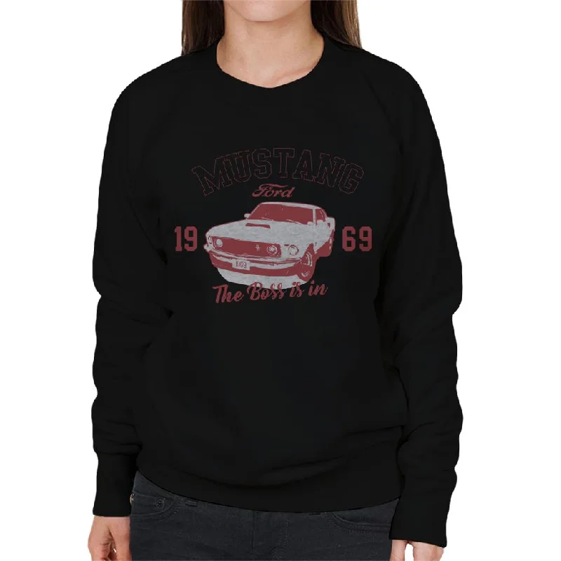 Ford Mustang 1969 The Boss Is In Women's Sweatshirt Hoodie with Button Classic Timeless Ford Mustang 1969 The Boss Is In Women's Sweatshirt Hoodie with Button Classic Timeless