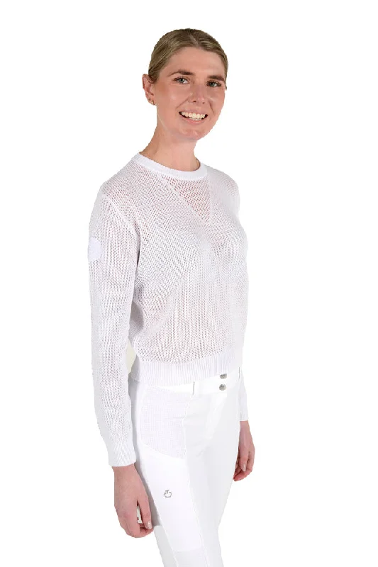 Cotton Crew Neck Sweater - White Print Jacquard Patchwork