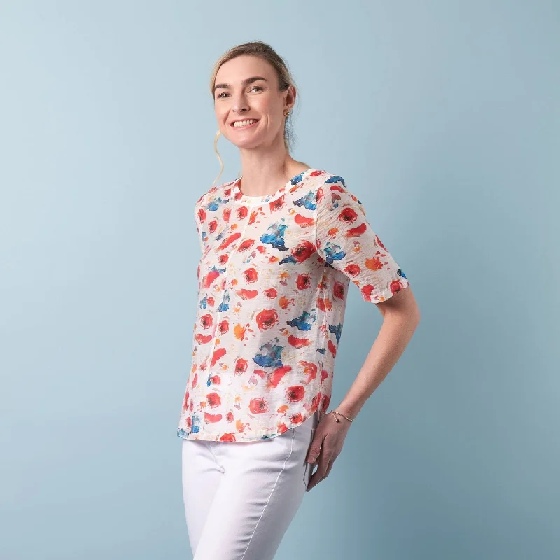 Charlie Jane Tekapo Blouse -Waterblooms Satin Long Blouse