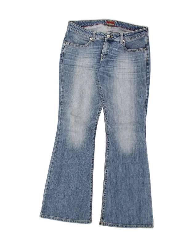 VINTAGE Womens Low Waist Flared Jeans W30 L30 Blue Cotton Comfortable Folded Hem Jeans VINTAGE Womens Low Waist Flared Jeans W30 L30 Blue Cotton Comfortable Folded Hem Jeans