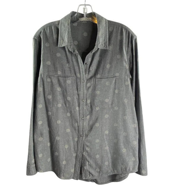 hinge Size SMALL Gray Dots Long Sleeve BLOUSE Ruffled Neck Blouse