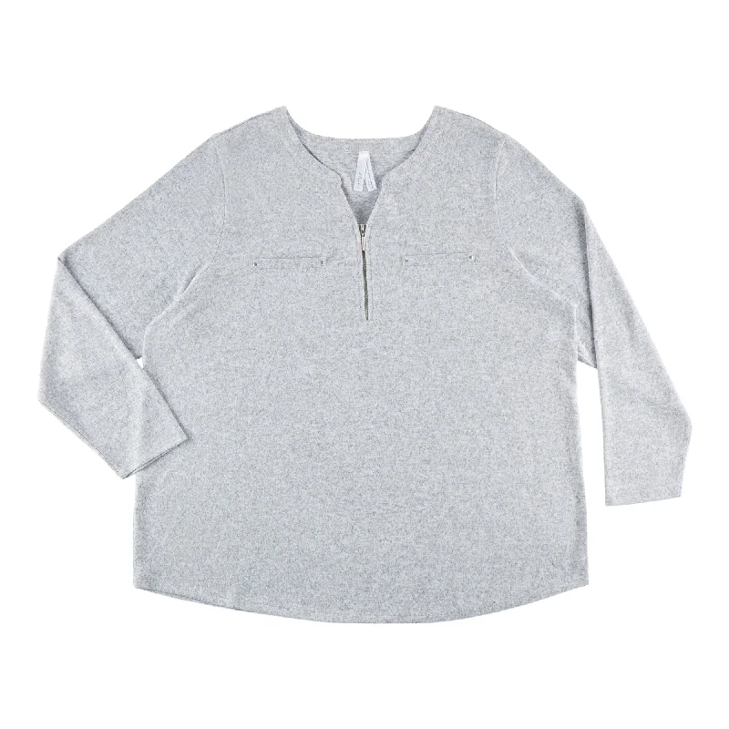 Women's Plus 1/4 Zip V-Neck Blouse Chic Ruffle Blouse