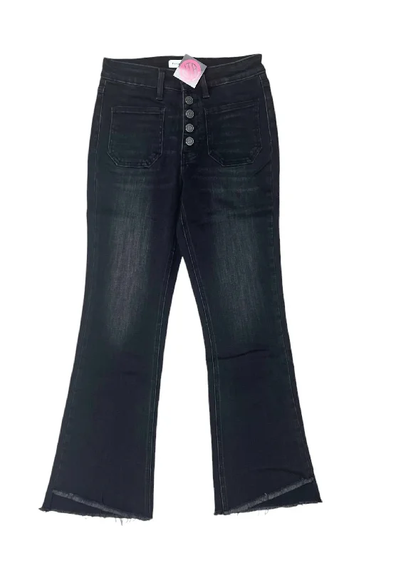 Patch Pocket Step Hem Flare Jean In Black Cozy Wide-Legged Jeans