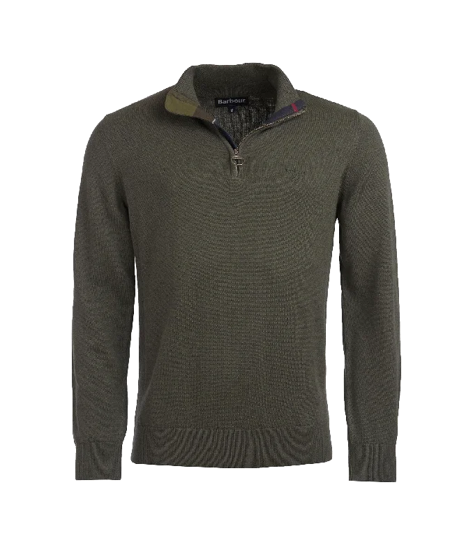 Cotton Half Zip Sweater - Green Cable Knit Ribbed Knit Lace Knit