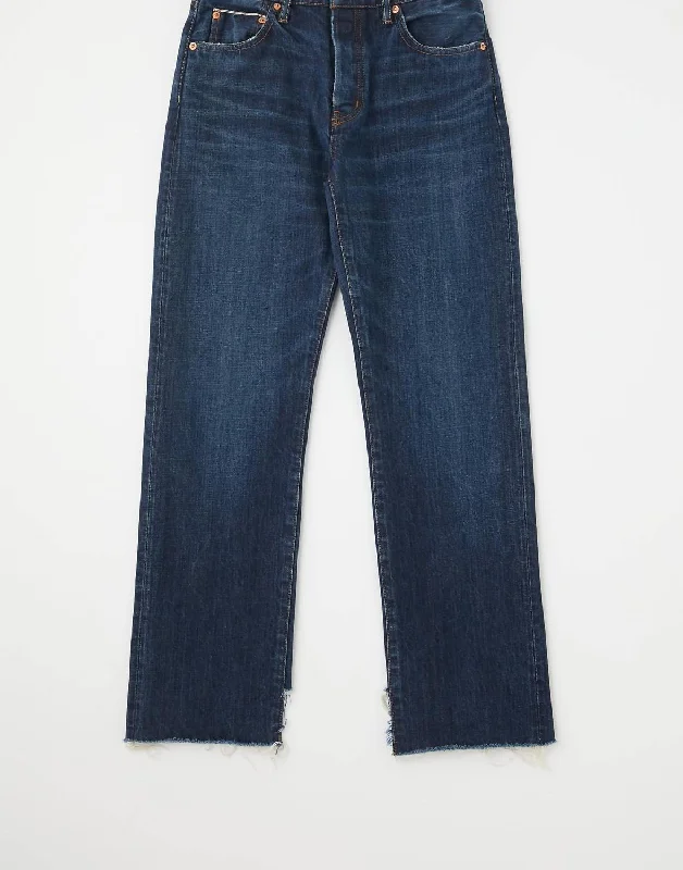Verde Straight Jean In Dark Blue Fashionable Raw Hem Bootcut Jeans