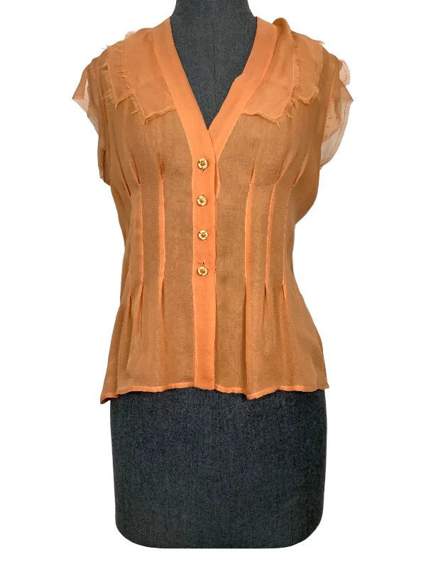 CHANEL 04P Silk Sleeveless Blouse Size S Satin Long Blouse