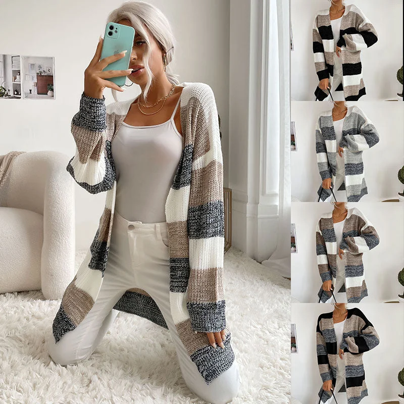 Womens Color Block Sweater Coat Outwear Long Sleeve Open Front Loose Knitted Cardigan Sweaters Elasticated Padded Insulated Womens Color Block Sweater Coat Outwear Long Sleeve Open Front Loose Knitted Cardigan Sweaters Elasticated Padded Insulated