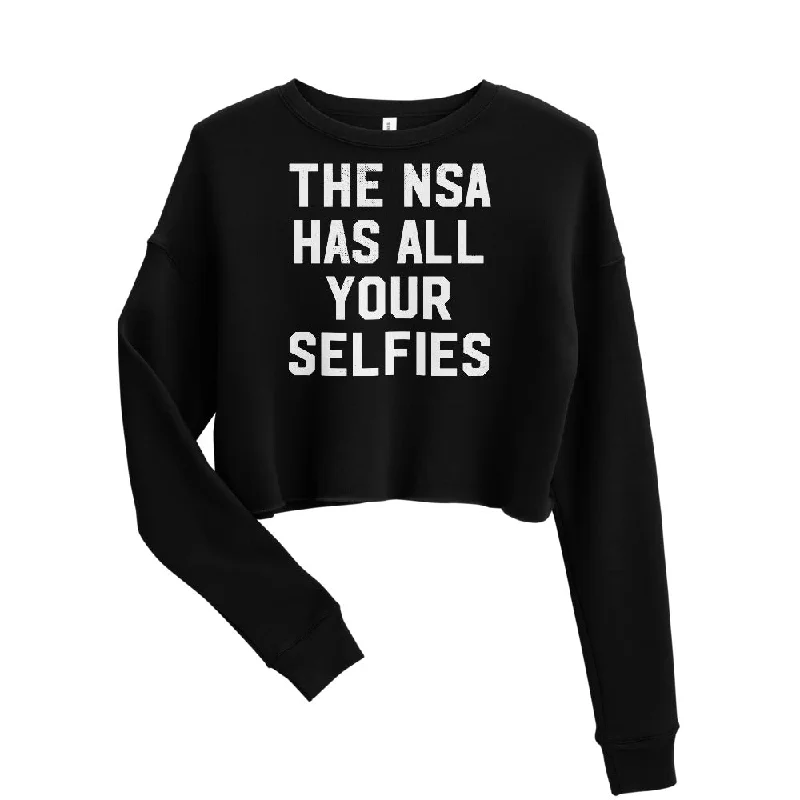 The NSA Has All Your Selfies Crop Sweatshirt Hoodie with Toggle Buttons Decorative Unique