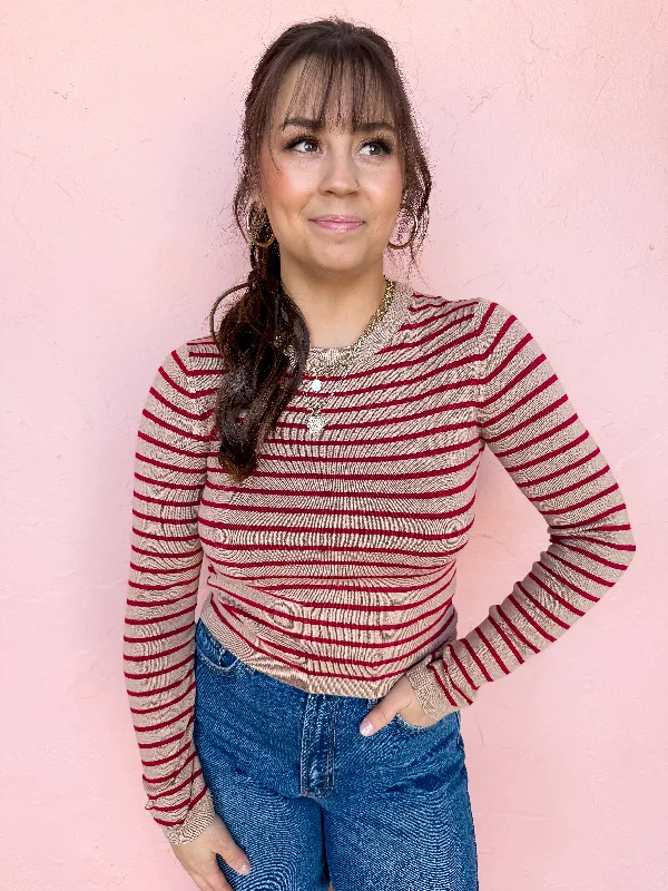 Be Your Own Striped Sweater-Taupe Seamless Knitted Crochet