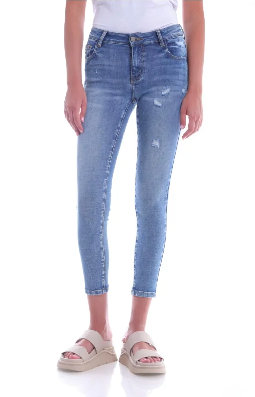 Ariella Mid Rise Distressed Skinny Jean In Light Wash Comfortable Mid-Rise Jeans