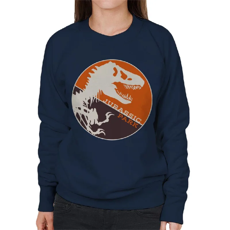 Jurassic Park T Rex Orange Background Skeleton Silhouette Women's Sweatshirt Hoodie with Ribbed Neckline Snug Warm