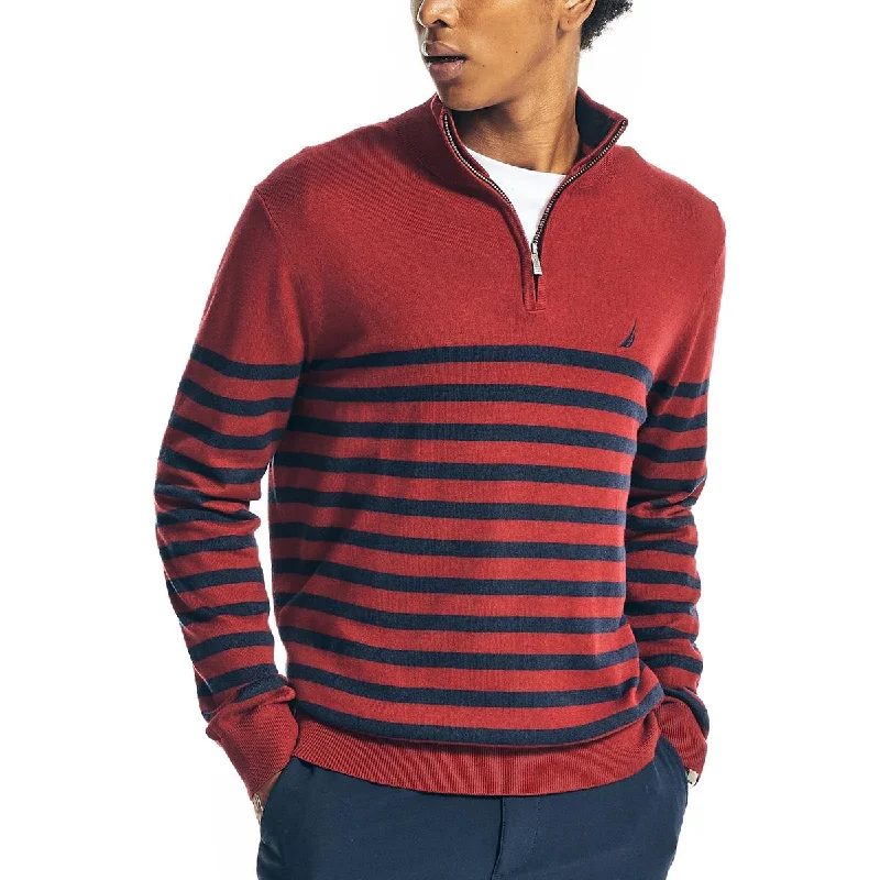 Nautica Mens Striped 1/4 Zip Pullover Sweater High Neck Crew Neck V-Neck