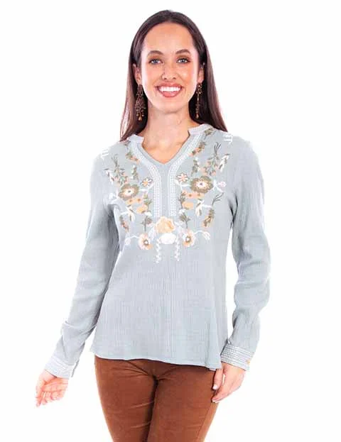 Women's Honey Creek Collection Blouse: Embroidered Tunic Classic White Blouse