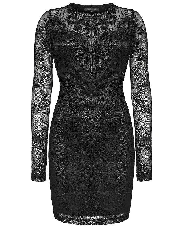 Punk Rave Daily Life Elegant Gothic Lace Applique Mini Dress Fashionable Boho-Chic Mini Dress