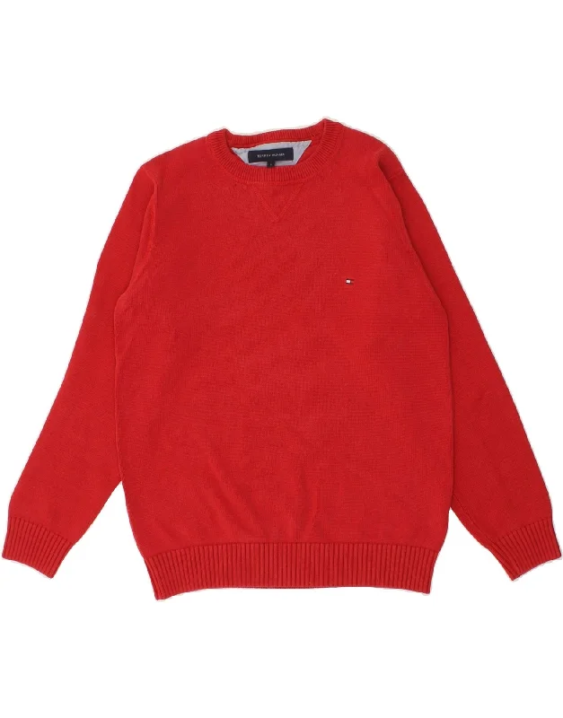 TOMMY HILFIGER Mens Crew Neck Jumper Sweater Small Red Cotton Oversized Loose Flowy