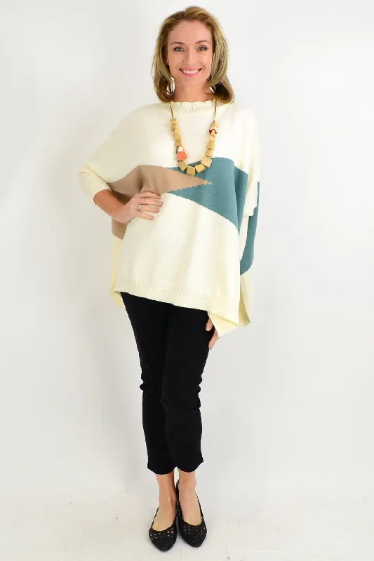 Cream Weekend Crew Neck Knit Tunic Jumper Spandex Blend Rayon Blend Denim Blend