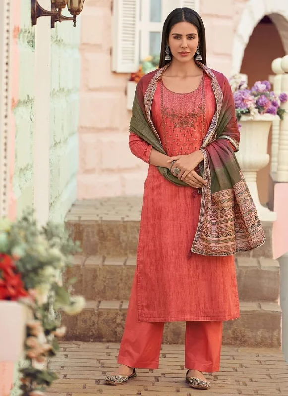 Coral Pure Jam Cotton  Pant Suit Modern Bootcut Pants