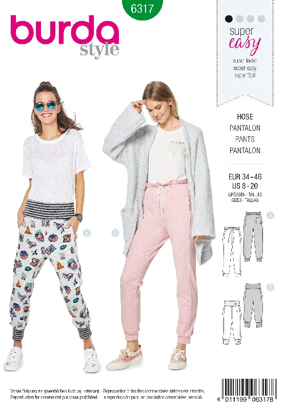 Burda Pattern 6317 Misses' jogging pull on pant Casual Wide Pants