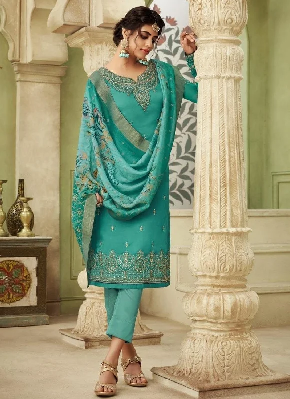 Light Brown Pant style Suit Satin Georgette Soft Stretch Pants