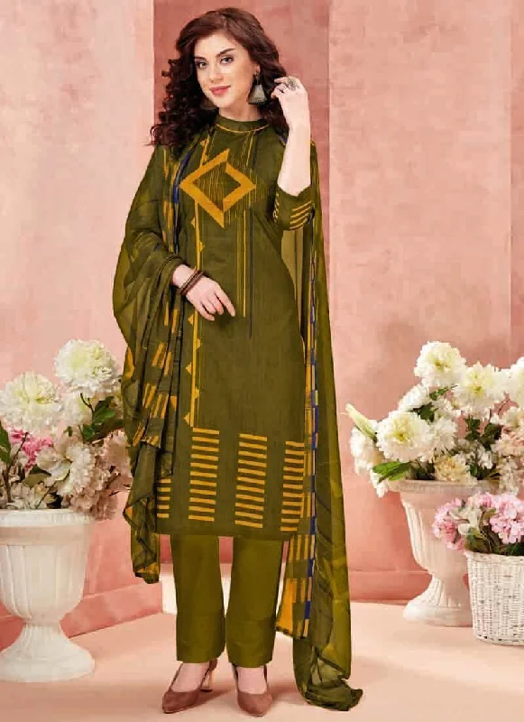 Mehendi Green Pure Loan Cotton Pant Salwar Suits Cozy Full-Length Pants