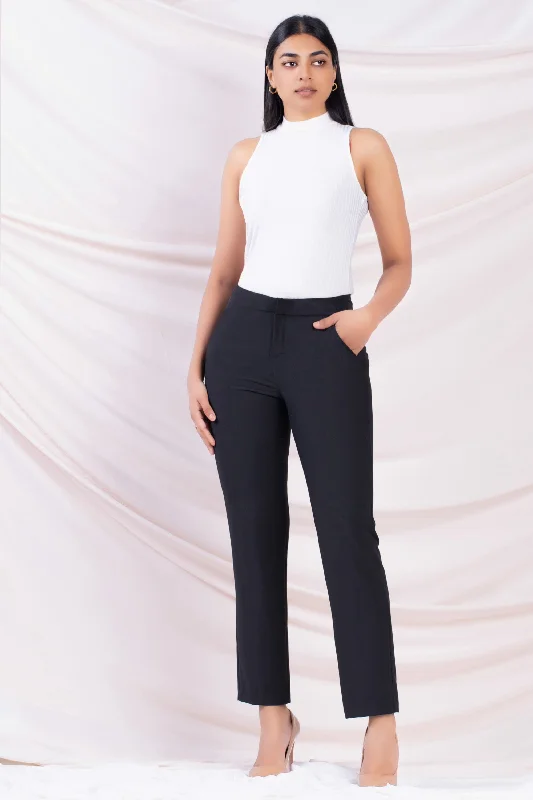 Black Straight Cut Pant Cozy Full-Length Pants