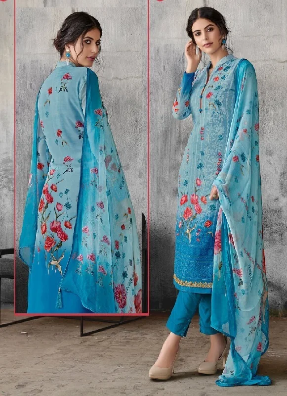 Sky Blue Pant style Straight Georgette Fashionable Work Pants