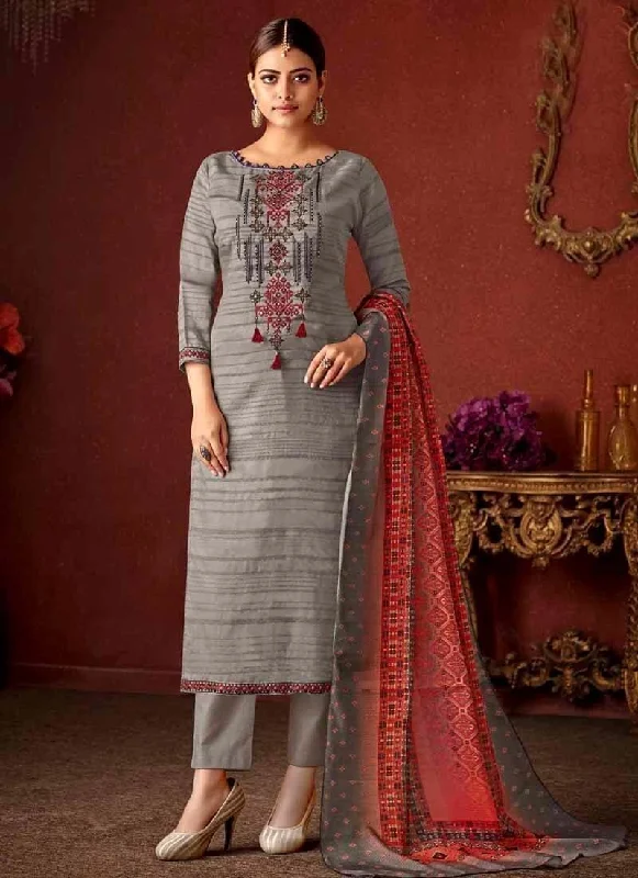 Grey Pure Cotton Pant Dress Cozy Lounge Pants