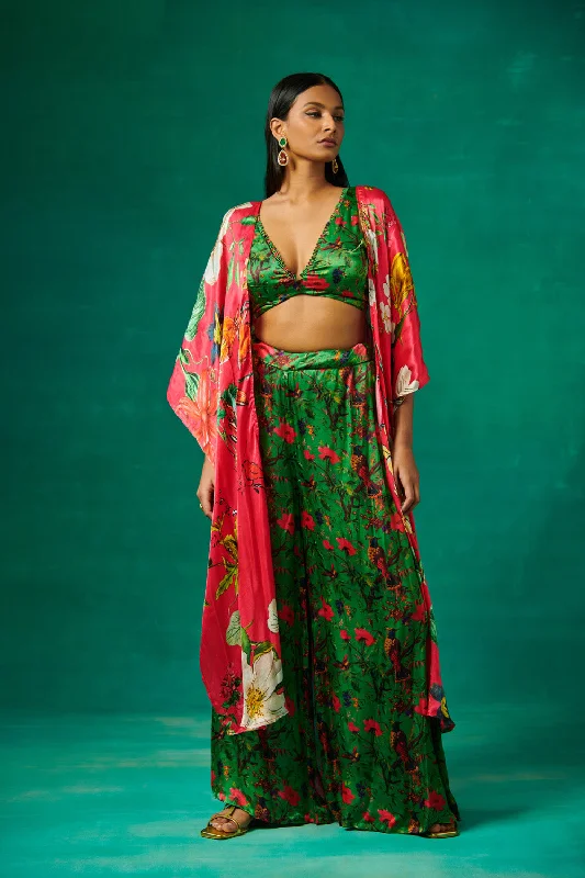 Pink Cape With Green Bustier And Pants Comfy Cargo Trousers