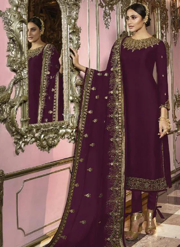 Burgundy Faux Georgette Straight Pant Stylish Harem Pants