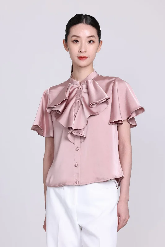 NIKO Satin Ruffle Blouse (Pink) Casual Relaxed Fit Blouse