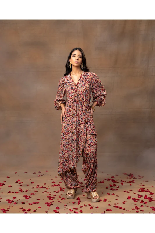 Ivory Printed Overlap Kurta And Patiala Pants Set Classic Bootcut Trousers