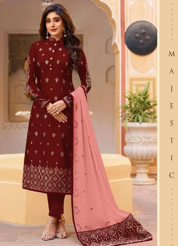 Red Rangoli Silk Georgette Salwar Suit Pant Relaxed Linen Pants
