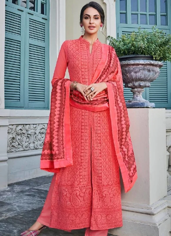 Georgette Coral Straight Suit Pant Bottom Relaxed Casual Leggings